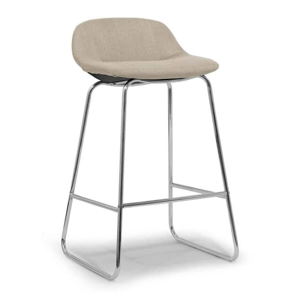 28 in. Agalia Modern Cream Fabric Chrome Frame Low Back Bar Stool (Set of 2)