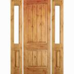 60 in. x 80 in. Rustic Knotty Alder Square Clear Stain Wood V-Groove Left Hand Single Prehung Front Door/Half Sidelites
