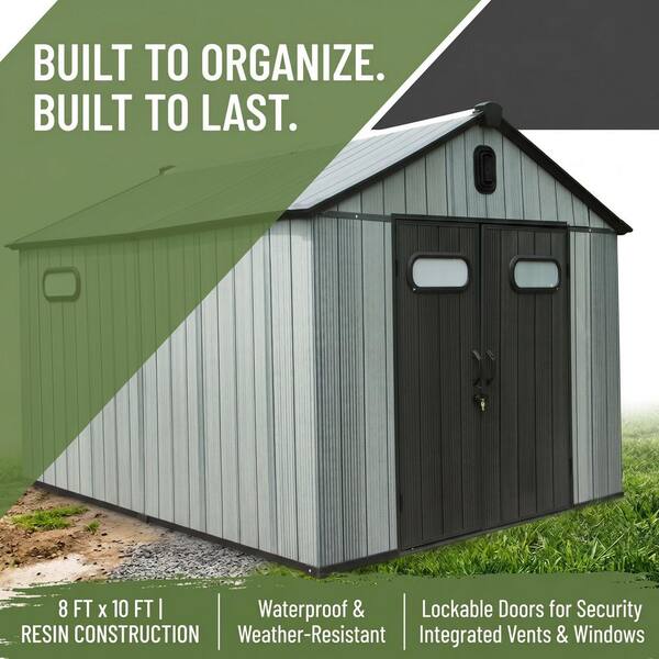 Sudzendf 8 ft. W x 10 ft. D Gray Resin Outdoor Storage Shed with