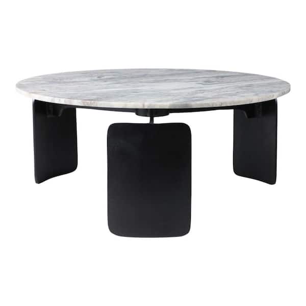Liv & Skye 30 in. Gray Round Marble Top 3-Footed Coffee Table