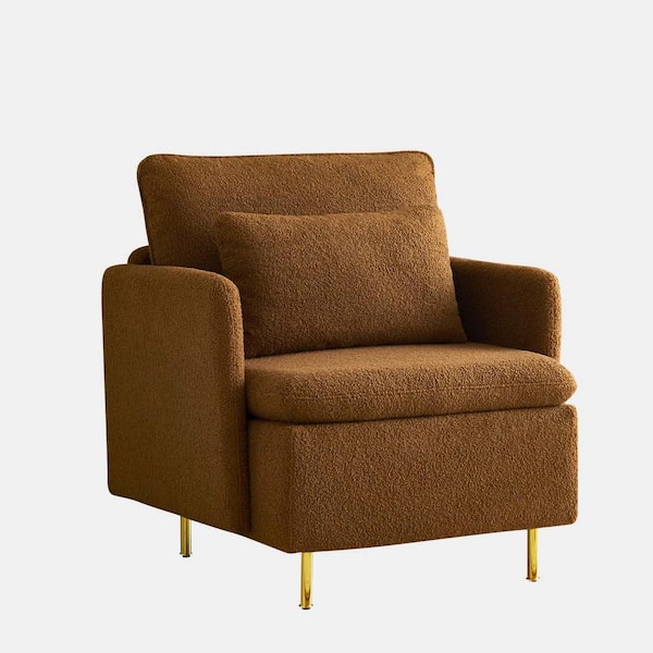 wetiny Orange Sherpa Upholstered Cozy Comfy Armchair with Slim Armrest
