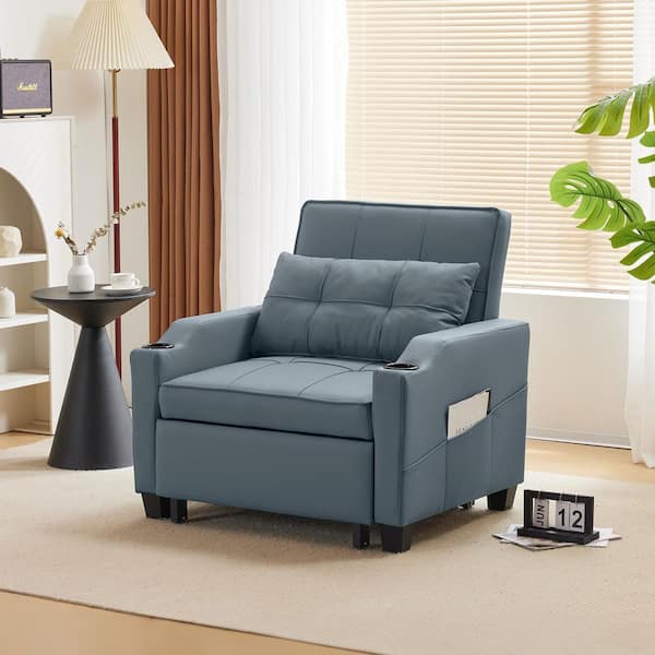 Winado 68.2 in. Blue-Grey Polyester Fabric Full Size Sofa Bed