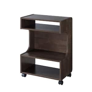 Brown Wooden Printer Stand with 3 Open Compartments and Casters
