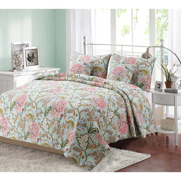 Cozy Line Home Fashions Blooming, Sage Green Bedding King Size