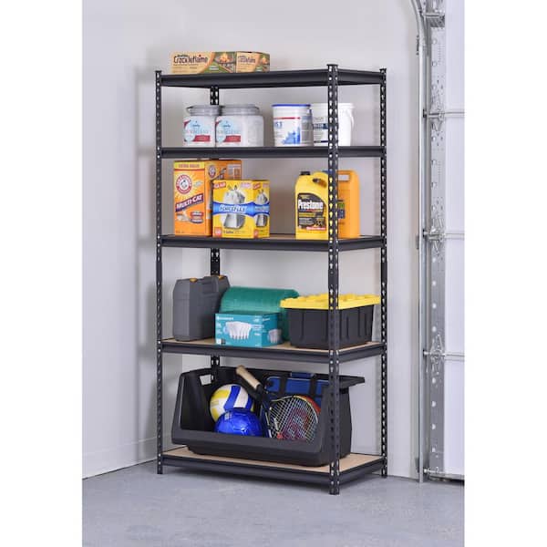 5-Shelf Heavy Duty Adjustable Metal Garage Storage Shelving Unit in Black (36 in. W x 72 in. H x 18 in. D)