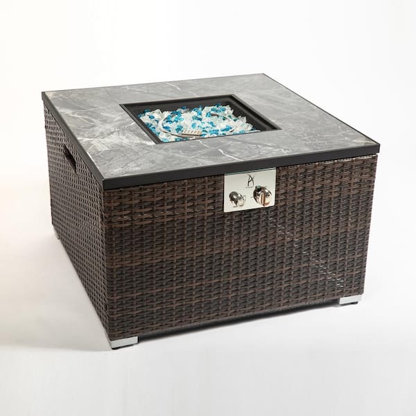 waelph Wicker Outdoor Fire Pit Table with Ceramic Tile Tabletop