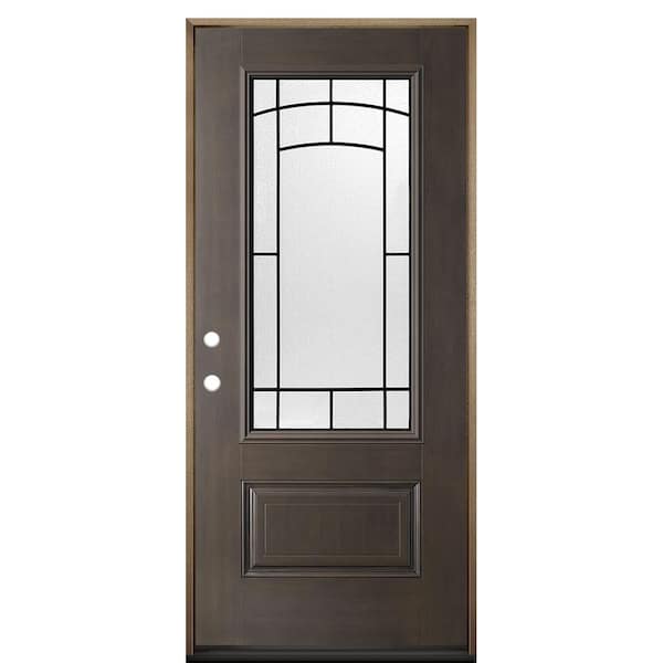Masonite 36 in. x 80 in. Everland Smokey Grey Right-Hand Inswing 3/4-Lite Brooklyn Smooth Fiberglass Prehung Front Door