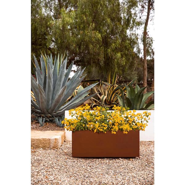 Long Box Large Rust Corten Steel Metal Rectangular Planter