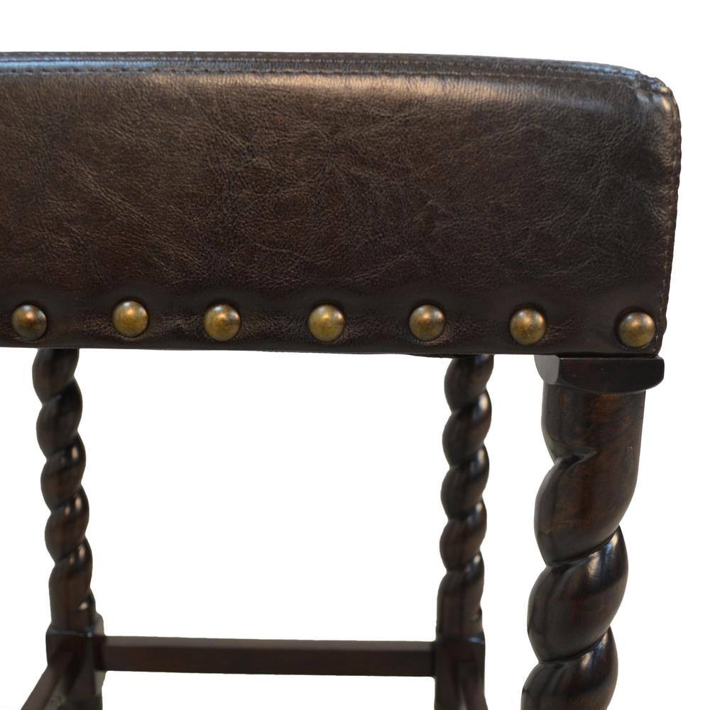 Espresso Brown Leatherette Backless Counter Stool with Nailhead Trim