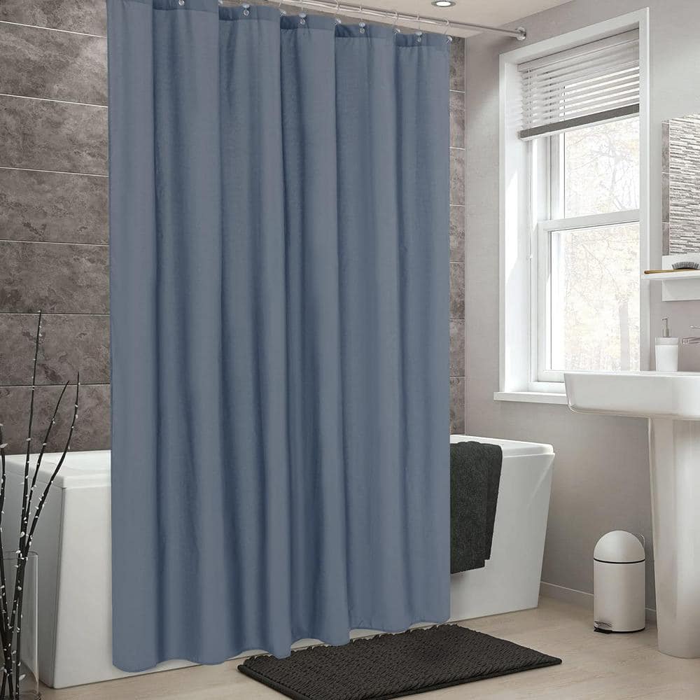 Navy Blue Waterproof Fabric Shower Curtain with Magnets, 72x72