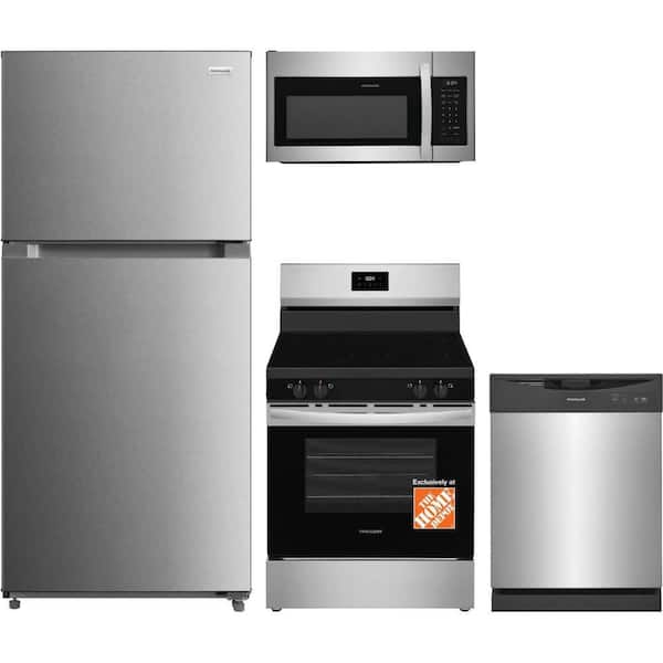 19 cu. ft. Standard Depth Refrigerator with 4 Burner Freestanding Electric Range and Tall Tub Dishwasher in Stainless