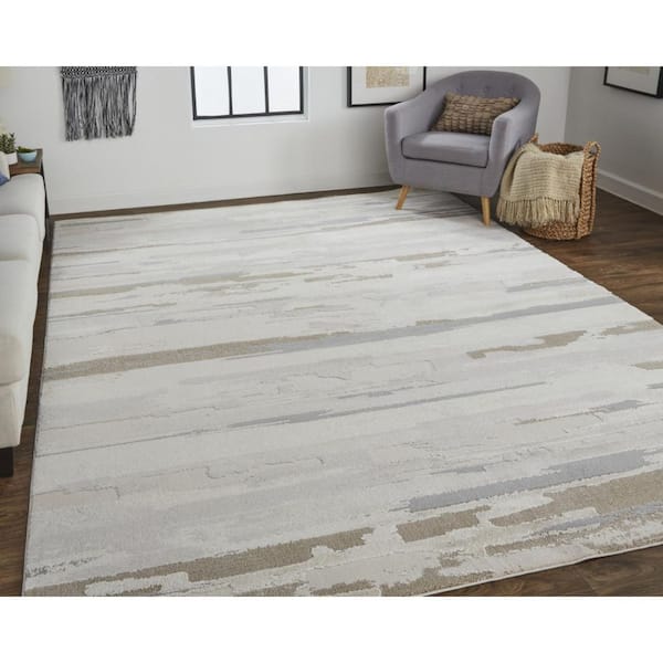 2 X 8 Brown, Ivory Abstract Area Rug