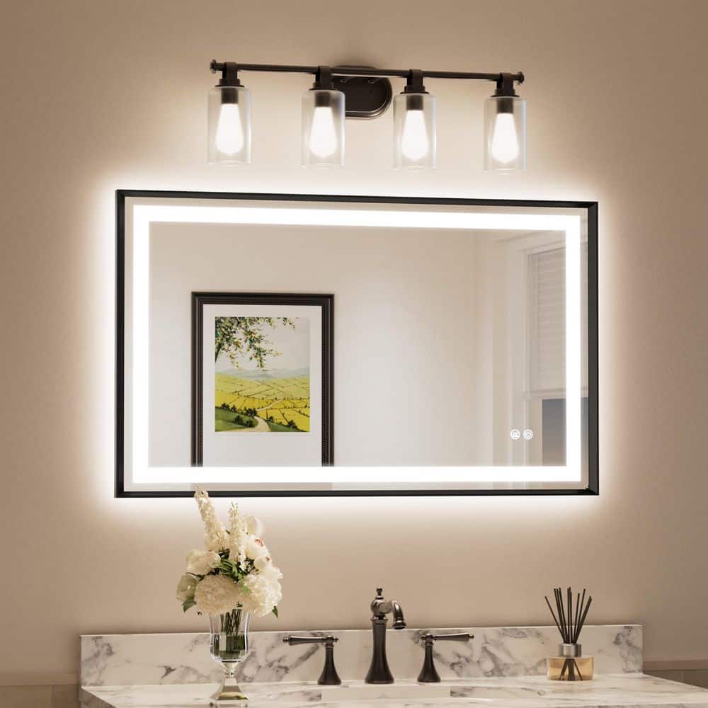 40 in. W x 24 in. H Rectangular Framed LED Lighted Bathroom Vanity Mirror with Light in Black with Backlit and Anti-Fog price history on PriceWatchPro