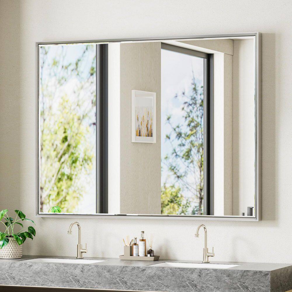 48 in. W x 36 in. H Aluminum Beveled Edge Rectangular Framed Bathroom Vanity Wall Mount Mirror in Brushed Nickel price history on PriceWatchPro
