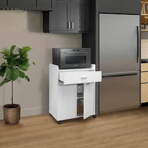 SignatureHome White Finish 2-Door Accent Cabinet Kitchen Cart With Wheels 2 Lockable 2 Unlockable. (24Lx16Wx32H)