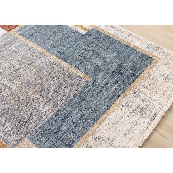 Ceyra Collections 8 ft. x 10 ft. White Distressed, Geometric Indoor Area Rug