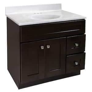 Brookings 37 in. W Single Sink Bathroom Vanity in Espresso with Ivory Swirl Cultured Marble Top Assembled