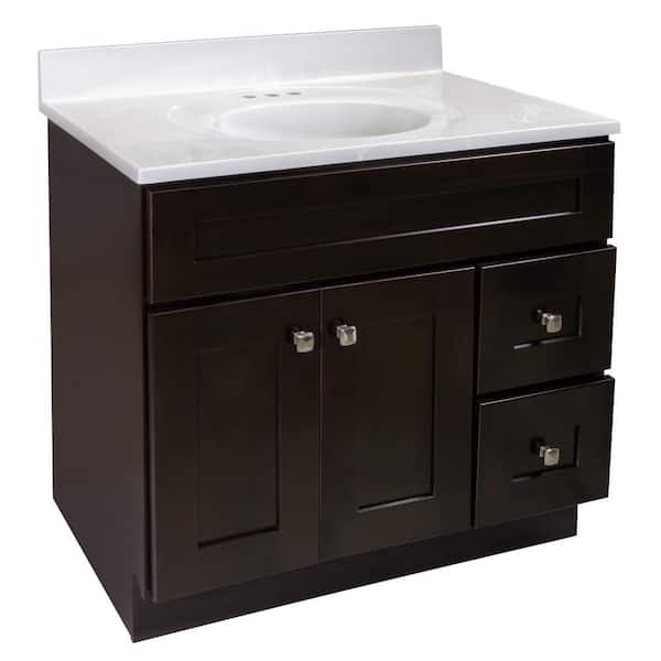 Brookings 37 in. W Single 4 in Centerset Sink Bathroom Vanity in Espresso with Ivory Swirl Cultured Marble Top Assembled