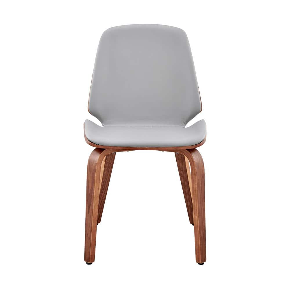 Gray Faux Leather & Walnut Wood Upholstered Side Chair