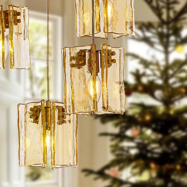 SILJOY Contemporary 5-Light Amber Glass Globe Chandelier Modern