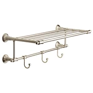 Hospitality Extensions 24 in. Train Rack Shelf with 3 Hooks Bath Hardware Accessory in Brushed Nickel