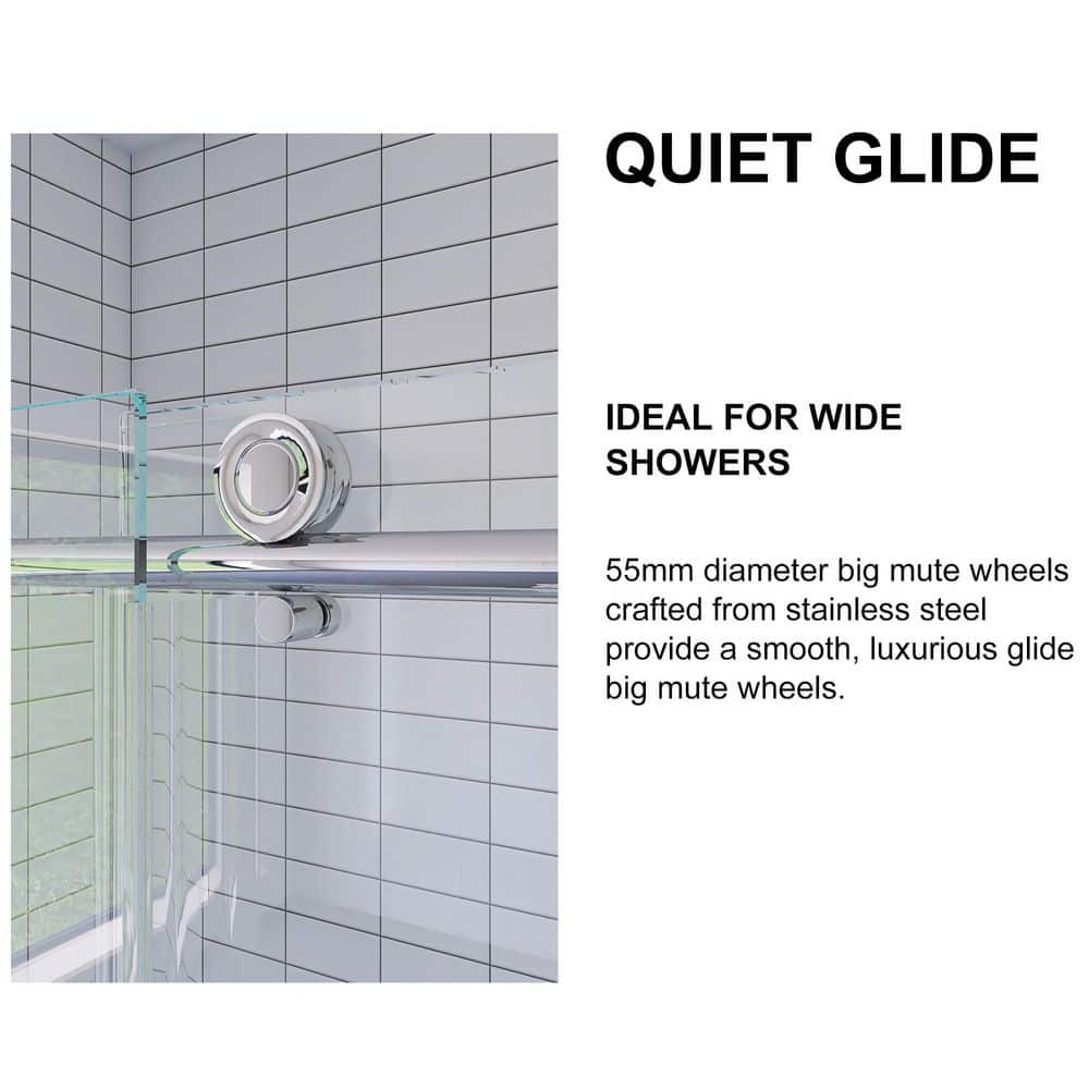 60" Chrome Semi-Frame Sliding Shower Door with Tempered Glass