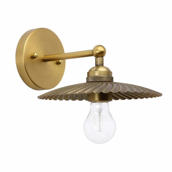 Vintage Metal Wall Sconce, Industrial Brass Finished Rippled Shade, 1-Light Wall Mounted Lamp for Bedroom, Living