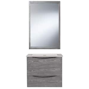 City Loft 24 in. W x 18-1/2 in. D Wall Hung Bath Vanity in Grey with Vitreous China Vanity Top in White and Mirror