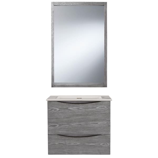 Home Decorators Collection City Loft 24 in. W x 18-1/2 in. D Wall Hung Bath Vanity in Grey with Vitreous China Vanity Top in White and Mirror