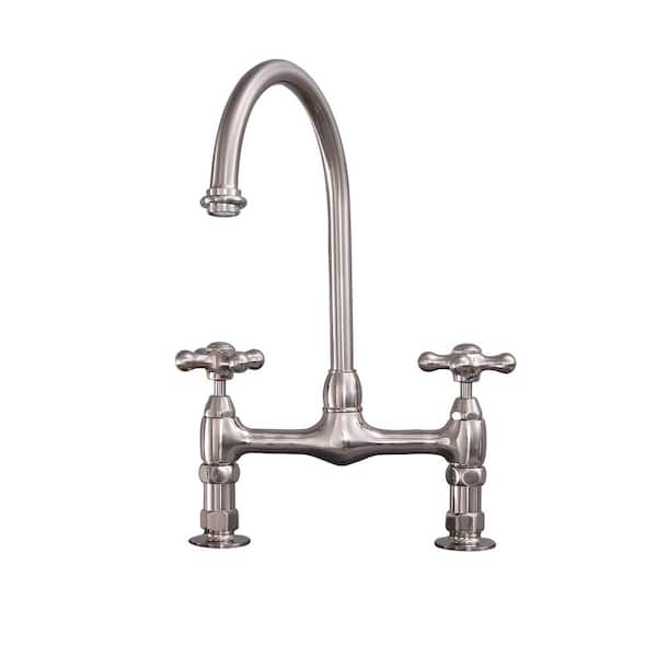 Barclay Products Harding Two Handle Bridge Kitchen Faucet with Cross Handles in Brushed Nickel