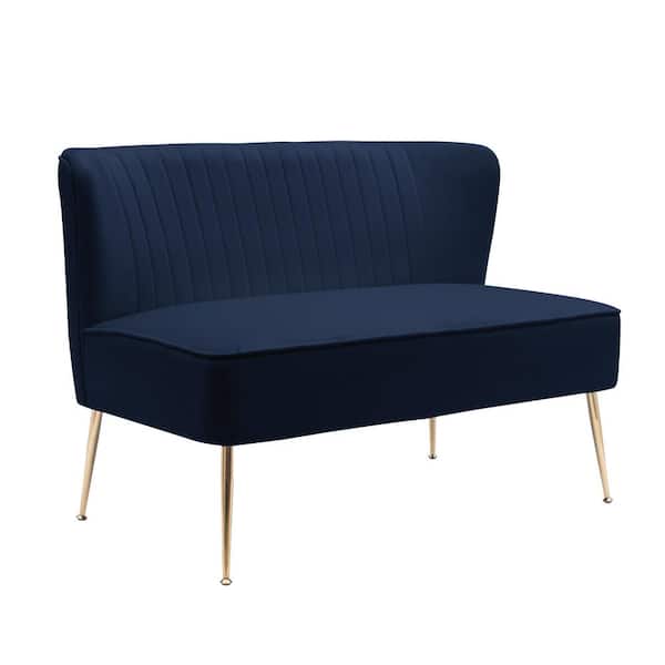 WESTINFURNITURE Farrah 46 in. Wide 2-Seater Velvet Upholstered Armless Wingback Loveseat Settee, Navy Blue