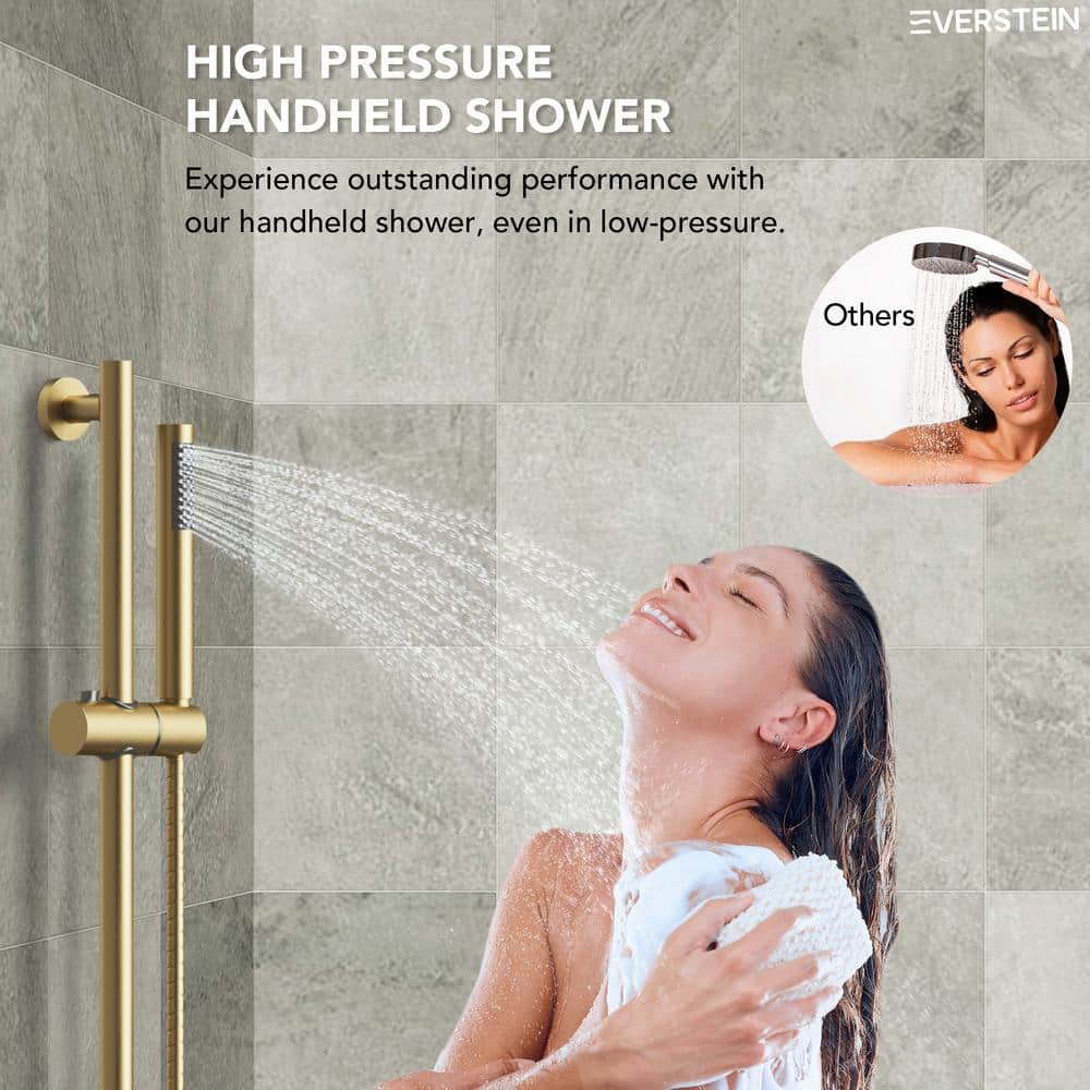 Brushed Gold Dual Head Stainless Steel Shower System with Handheld