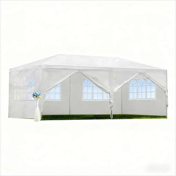 10 ft. x 20 ft. White Wedding Party Canopy Tent Outdoor Gazebo with 6 Removable Sidewalls