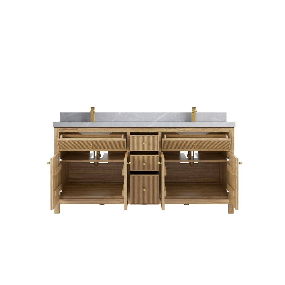 Sonoma Teak 72'' Double Bathroom Vanity with White Quartz Top