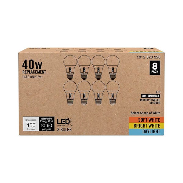 40-Watt Equivalent A19 Non-Dimmable LED Light Bulb with Selectable Color Temperature (8-Pack)