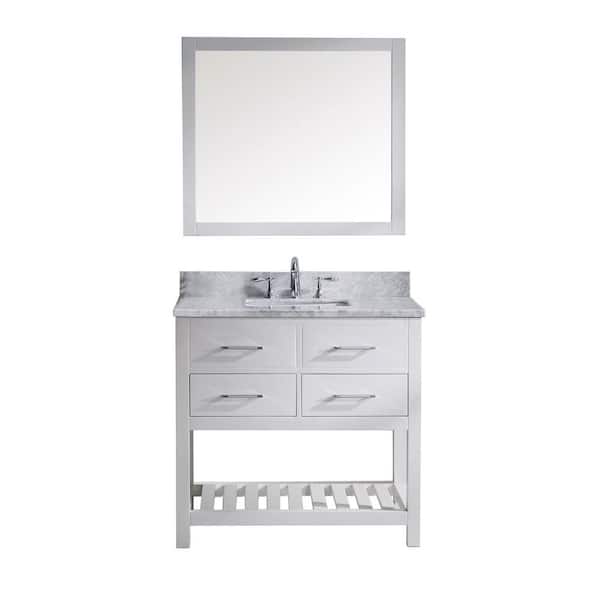 Virtu USA Caroline Estate 36 in. W Bath Vanity in White with Marble Vanity Top in White with Square Basin and Mirror