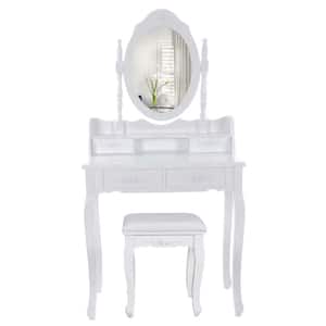 4-Drawers Pure White Vanity Dresser Set with Rotating Mirror and Stool (15.7 in. D x 29.5 in. W x 57 in. H)