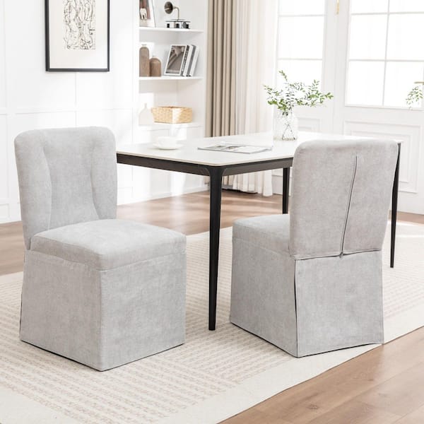 Salome Gray Fabric Upholstered Dining Chairs with Padded Seat, Backrest (Set of 2)