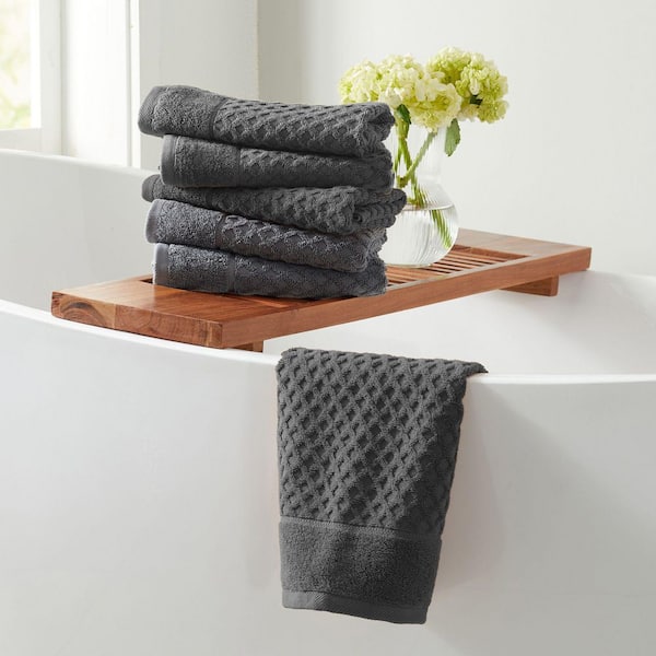 FRESHFOLDS Dark Gray Ultra-Soft 100% Cotton Diamond Waffle 6-Pack Hand Towels