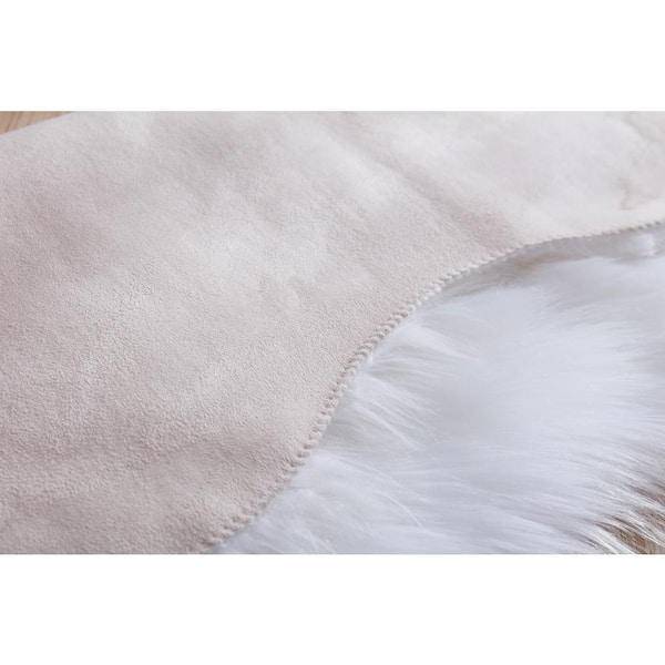 "Luxury Decorative" White 32-in. x 71-in. Polyester Faux Fur Sheepskin Area Rug
