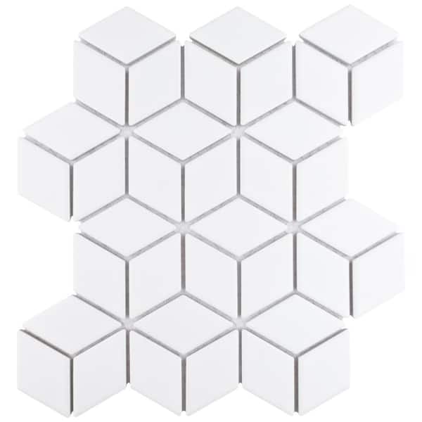 Merola Tile Hudson Rhombus Matte White 6 in. x 6 in. Porcelain Mosaic Take Home Tile Sample