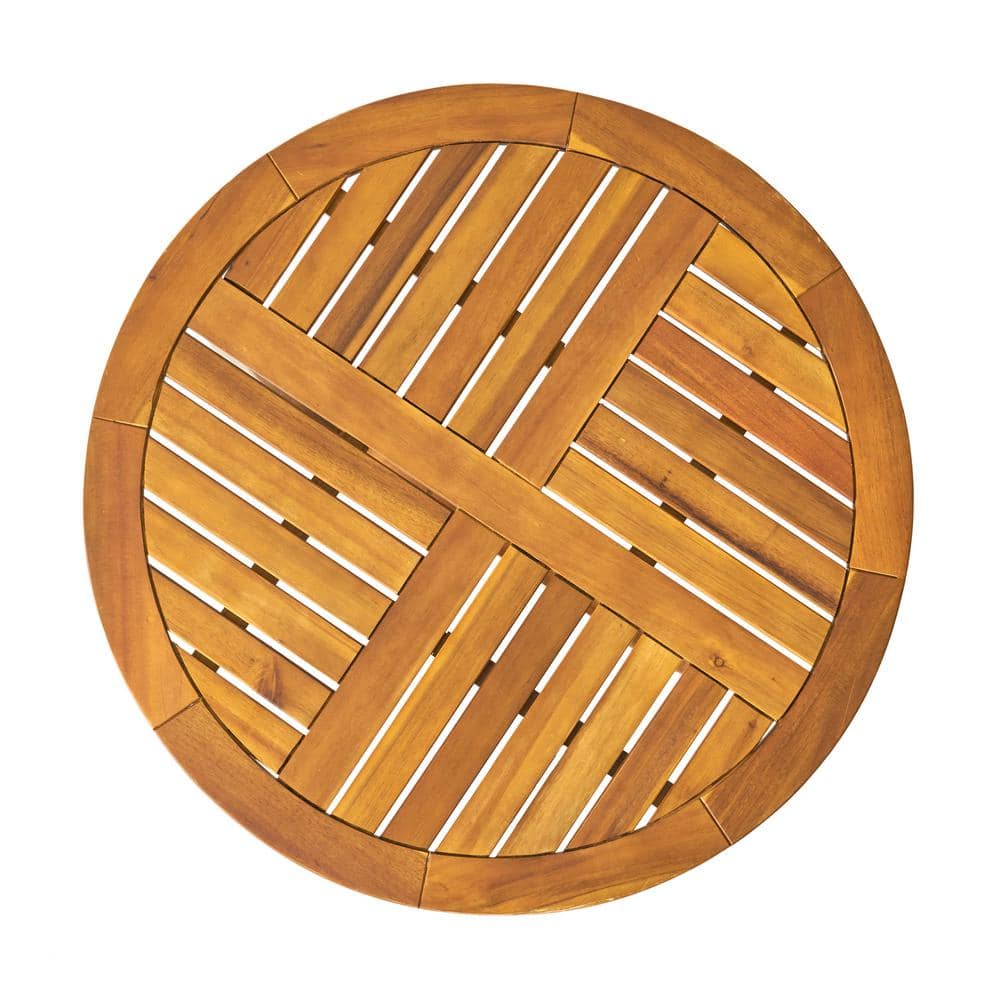Carina 27.5" Round Teak Acacia Wood Patio Accent Table
