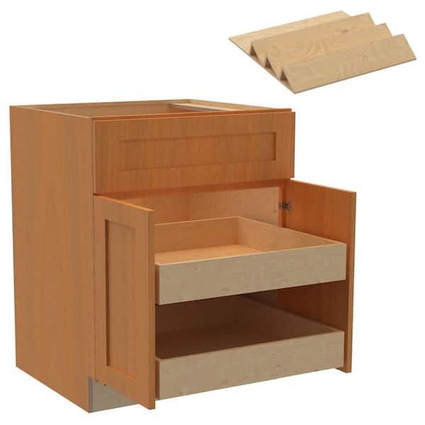 Home Decorators Collection Newport 27 in. W x 24 in. D x 34.5 in. H Assembled Plywood Base Kitchen Cabinet in Cinnamon with 2ROT Spice Soft Close