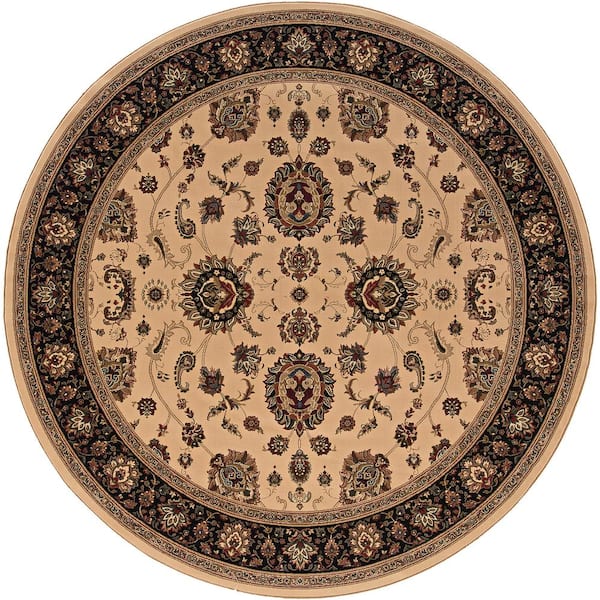 Alyssa Ivory/Black 6 ft. x 6 ft. Round Traditional Border Area Rug
