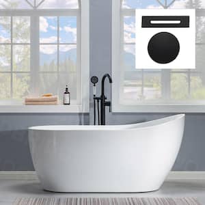 NULOOK 59 in. Acrylic FlatBottom Single Slipper Bathtub with Matte Black Overflow and Drain Included in White