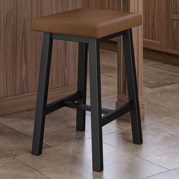 Amisco Dorah 30 in. Brown Faux Leather / Black Metal Bar Stool