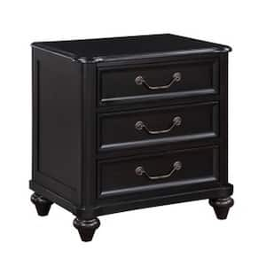 26 in. Black 3-Drawers Wooden Nightstand