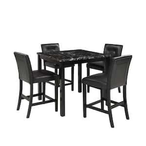 5-Piece Rectangular Marble Top Black Dining Table Set