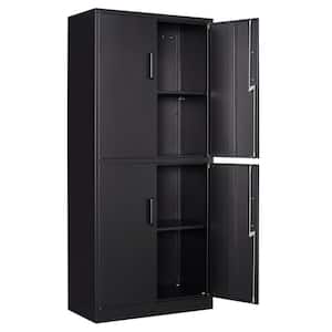 Garage Storage Cabinet 70.9" H x31.5" W 15.7" D in Black Steel Cabinet with 4 Shelves 2 Doors and Lock