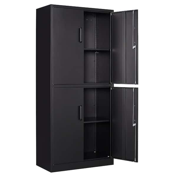 Mlezan Garage Storage Cabinet 70.9" H x31.5" W 15.7" D in Black Steel Cabinet with 4 Shelves 2 Doors and Lock